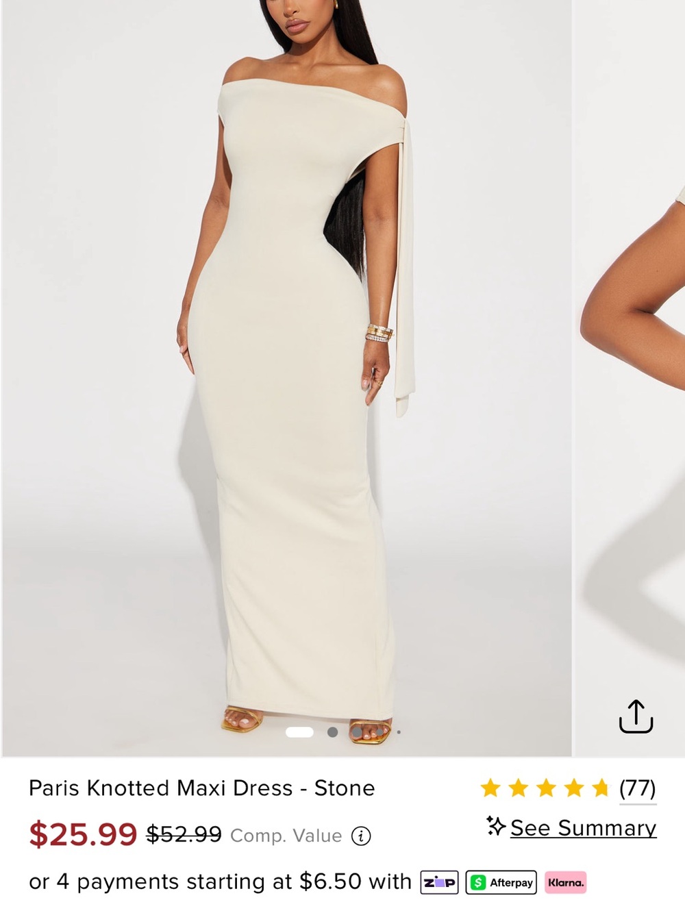 Fashion Nova Off-Shoulder Knotted Maxi Dress - Stone/Cream